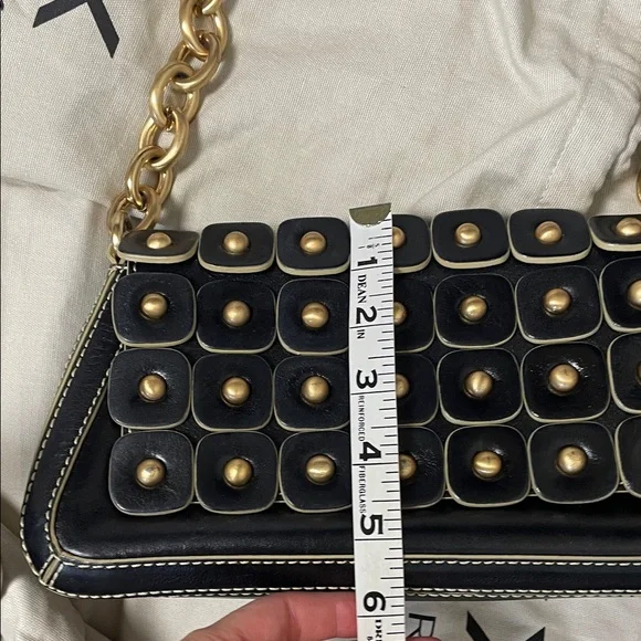 Leather Maxx New York Black and Gold chain Studded Shoulder Bag - Picture 12 of 17